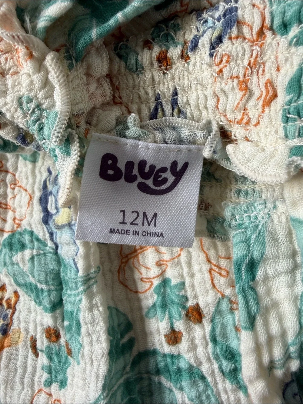 Baby Bluey Floral Leaf Print Romper with Matching Sun Hat - 12 Months